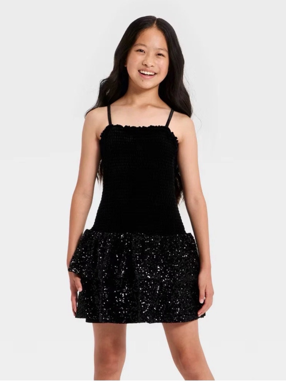 Art Class Girls' Stretch Velvet Sequin Dress - Black, L